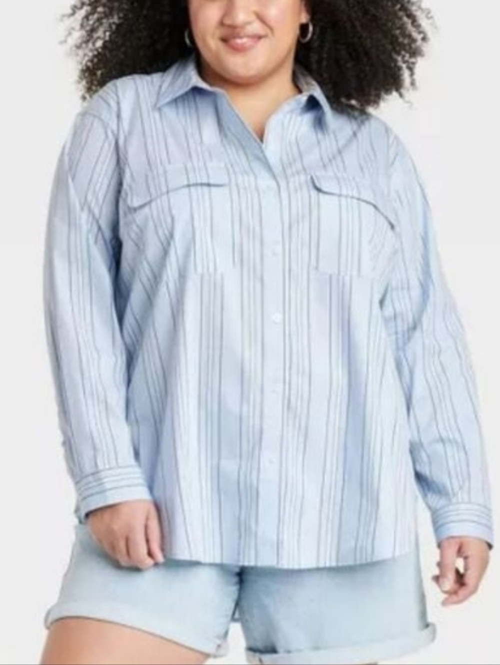 Ava & Viv Blue and White Striped Button-Down Shirt Size 3x New With Tags